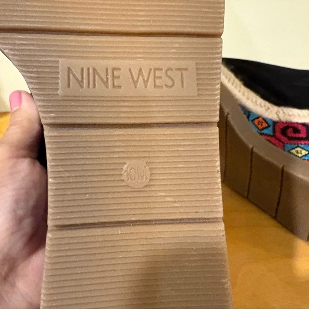 Nine West Black Color Wedge Peep-Toe Sandals